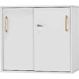 Schäfer Shop Select Schiebetürenschrank Start Off Wood, 2 OH, abschliessbar, B 800 x T 420 x H 726 mm, Holz, lichtgrau