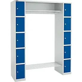 Schäfer Shop Select Schliessfachgarderobe, mit Hutablage & Kleiderstange, B 1565 x T 500 x H 1950 mm, lichtgrau/enzianblau