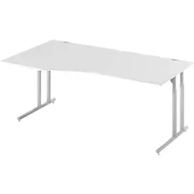Schäfer Shop Select Schreibtisch COMBITEC, Freiform, Ansatz links, C-Fuss, B 1800 x T 1000/800 x H 677-817 mm, lichtgrau/weissaluminium