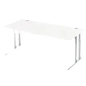 Schäfer Shop Select Schreibtisch COMBITEC, Freiform, Ansatz links, C-Fuss, B 1800 x T 1000/800 x H 677-817 mm, weiss/weissaluminium