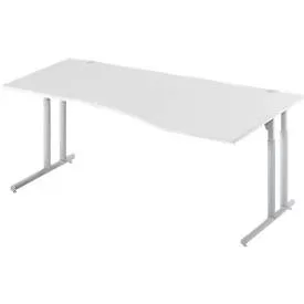 Schäfer Shop Select Schreibtisch COMBITEC, Freiform, Ansatz rechts, C-Fuss, B 1800 x T 1000/800 x H 677-817 mm, lichtgrau/weissaluminium