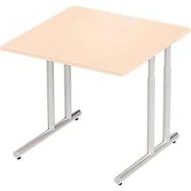 Schäfer Shop Select Schreibtisch COMBITEC, Quadrat, C-Fuss, B 800 x T 800 x H 677-817 mm, Ahorn/weissaluminium