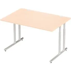 Schäfer Shop Select Schreibtisch COMBITEC, Rechteck, C-Fuss, B 1200 x T 800 x H 677-817 mm, Ahorn/weissaluminium