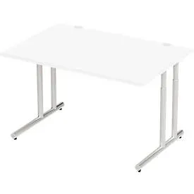 Schäfer Shop Select Schreibtisch COMBITEC, Rechteck, C-Fuss, B 1200 x T 800 x H 677-817 mm, weiss/weissaluminium