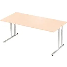 Schäfer Shop Select Schreibtisch COMBITEC, Rechteck, C-Fuss, B 1800 x T 800 x H 677-817 mm, Ahorn/weissaluminium