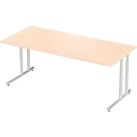 Schäfer Shop Select Schreibtisch COMBITEC, Rechteck, C-Fuss, B 2000 x T 1000 x H 677-817 mm, Ahorn/weissaluminium