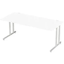 Schäfer Shop Select Schreibtisch COMBITEC, Rechteck, C-Fuss, B 2000 x T 1000 x H 677-817 mm, weiss/weissaluminium
