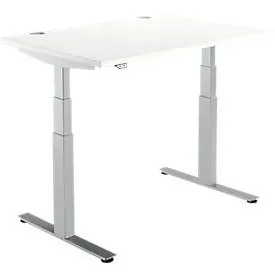 Schäfer Shop Select Schreibtisch DRIVE UP 2, elektrisch höhenverstellbar, Rechteck, T-Fuss, B 1200 x T 800 x H 630-1290 mm, weiss/weissaluminium
