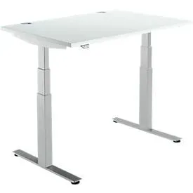 Schäfer Shop Select Schreibtisch DRIVE UP 2, elektrisch höhenverstellbar, Rechteck, T-Fuss, B 1200 x T 800 x H 630-1290 mm, lichtgrau/weissaluminium