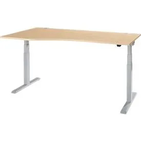 Schäfer Shop Select Schreibtisch ERGO-T 2.0, elektrisch höhenverstellbar, Freiform Ansatz links, T-Fuss, B 1800 x H 640-1300 mm, Ahorn/weissalu