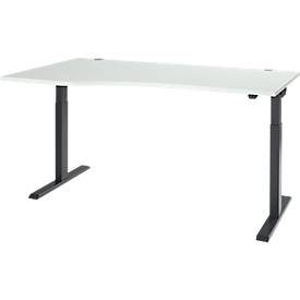 Schäfer Shop Select Schreibtisch ERGO-T 2.0, elektrisch höhenverstellbar, Freiform Ansatz links, T-Fuss, B 1800 x H 715-1205 mm, lichtgrau/anthrazit