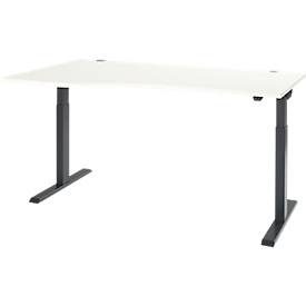 Schäfer Shop Select Schreibtisch ERGO-T 2.0, elektrisch höhenverstellbar, Freiform Ansatz links, T-Fuss, B 1800 x H 715-1205 mm, weiss/anthrazit