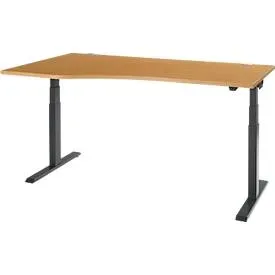 Schäfer Shop Select Schreibtisch ERGO-T 2.0, elektrisch höhenverstellbar, Freiform Ansatz links, T-Fuss, B 1800x H 640-1300 mm, Buche/anthrazit