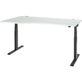 Schäfer Shop Select Schreibtisch ERGO-T 2.0, elektrisch höhenverstellbar, Freiform Ansatz links, T-Fuss, B 1800x H 640-1300 mm, lichtgrau/anthrazit