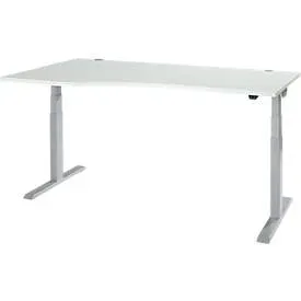 Schäfer Shop Select Schreibtisch ERGO-T 2.0, elektrisch höhenverstellbar, Freiform Ansatz links, T-Fuss, B 1800x H 640-1300 mm, lichtgrau/weissalu