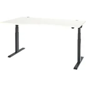 Schäfer Shop Select Schreibtisch ERGO-T 2.0, elektrisch höhenverstellbar, Freiform Ansatz links, T-Fuss, B 1800x H 640-1300 mm, weiss/anthrazit