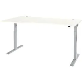Schäfer Shop Select Schreibtisch ERGO-T 2.0, elektrisch höhenverstellbar, Freiform Ansatz links, T-Fuss, B 1800x H 640-1300 mm, weiss/weissalu