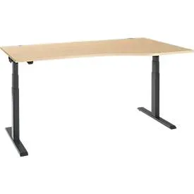 Schäfer Shop Select Schreibtisch ERGO-T 2.0, elektrisch höhenverstellbar, Freiform Ansatz rechts, T-Fuss, B 1800x H 640-1300 mm, Ahorn/anthrazit