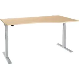 Schäfer Shop Select Schreibtisch ERGO-T 2.0, elektrisch höhenverstellbar, Freiform Ansatz rechts, T-Fuss, B 1800x H 640-1300 mm, Ahorn/weissalu