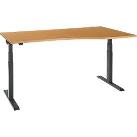 Schäfer Shop Select Schreibtisch ERGO-T 2.0, elektrisch höhenverstellbar, Freiform Ansatz rechts, T-Fuss, B 1800x H 640-1300 mm, Buche/anthrazit