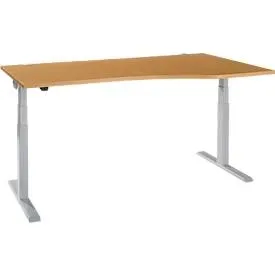 Schäfer Shop Select Schreibtisch ERGO-T 2.0, elektrisch höhenverstellbar, Freiform Ansatz rechts, T-Fuss, B 1800x H 640-1300 mm, Buche/weissalu