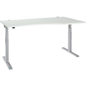 Schäfer Shop Select Schreibtisch ERGO-T 2.0, elektrisch höhenverstellbar, Freiform Ansatz rechts, T-Fuss, B 1800x H 640-1300 mm, lichtgrau/weissalu