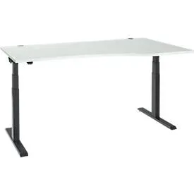 Schäfer Shop Select Schreibtisch ERGO-T 2.0, elektrisch höhenverstellbar, Freiform Ansatz rechts, T-Fuss, B 1800x H 640-1300 mm, lichtgrau/anthrazit