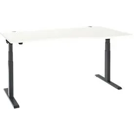 Schäfer Shop Select Schreibtisch ERGO-T 2.0, elektrisch höhenverstellbar, Freiform Ansatz rechts, T-Fuss, B 1800x H 640-1300 mm, weiss/anthrazit