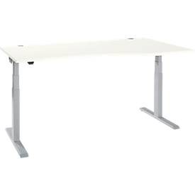 Schäfer Shop Select Schreibtisch ERGO-T 2.0, elektrisch höhenverstellbar, Freiform Ansatz rechts, T-Fuss, B 1800x H 640-1300 mm, weiss/weissalu
