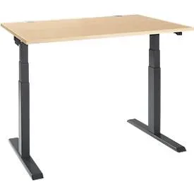 Schäfer Shop Select Schreibtisch ERGO-T 2.0, elektrisch höhenverstellbar, Rechteck, T-Fuss, B 1200 x T 800 x H 640-1300 mm, Ahorn/anthrazit