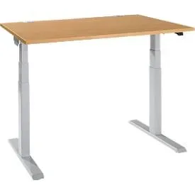 Schäfer Shop Select Schreibtisch ERGO-T 2.0, elektrisch höhenverstellbar, Rechteck, T-Fuss, B 1200 x T 800 x H 640-1300 mm, Buche/weissalu