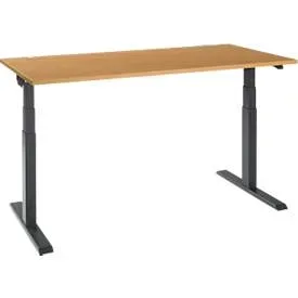 Schäfer Shop Select Schreibtisch ERGO-T 2.0, elektrisch höhenverstellbar, Rechteck, T-Fuss, B 1600 x T 800 x H 640-1300 mm, Buche/anthrazit
