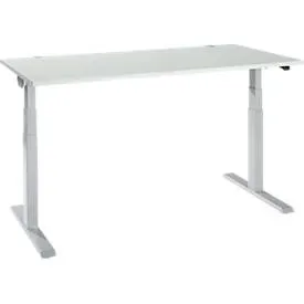 Schäfer Shop Select Schreibtisch ERGO-T 2.0, elektrisch höhenverstellbar, Rechteck, T-Fuss, B 1600 x T 800 x H 640-1300 mm, lichtgrau/weissalu