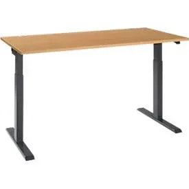 Schäfer Shop Select Schreibtisch ERGO-T 2.0, elektrisch höhenverstellbar, Rechteck, T-Fuss, B 1600 x T 800 x H 715-1205 mm, Buche/anthrazit