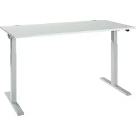 Schäfer Shop Select Schreibtisch ERGO-T 2.0, elektrisch höhenverstellbar, Rechteck, T-Fuss, B 1600 x T 800 x H 715-1205 mm, lichtgrau/weissalu