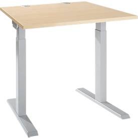 Schäfer Shop Select Schreibtisch ERGO-T 2.0, Quadrat, T-Fuss, B 800 x T 800 x H 675-895 mm, Ahorn/weissalu