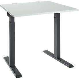 Schäfer Shop Select Schreibtisch ERGO-T 2.0, Quadrat, T-Fuss, B 800 x T 800 x H 675-895 mm, lichtgrau/anthrazit