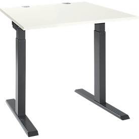 Schäfer Shop Select Schreibtisch ERGO-T 2.0, Quadrat, T-Fuss, B 800 x T 800 x H 675-895 mm, weiss/anthrazit