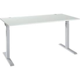 Schäfer Shop Select Schreibtisch ERGO-T 2.0, Rechteck, T-Fuss, B 1600 x T 800 x H 675-895 mm, lichtgrau/weissalu