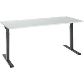 Schäfer Shop Select Schreibtisch ERGO-T 2.0, Rechteck, T-Fuss, B 1800 x T 800 x H 675-895 mm, lichtgrau/anthrazit