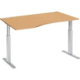 Schäfer Shop Select Schreibtisch ERGO-T, elektrisch höhenverstellbar, Freiform, Ansatz links, T-Fuss, B 1800 x H 725-1185 mm, Buche-Dekor/weissalu