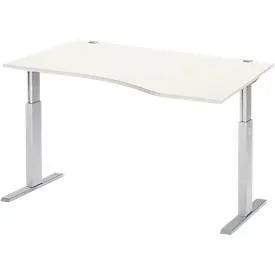 Schäfer Shop Select Schreibtisch ERGO-T, elektrisch höhenverstellbar, Freiform, Ansatz rechts, T-Fuss, B 1800 x H 725-1185 mm, weiss/weissalu