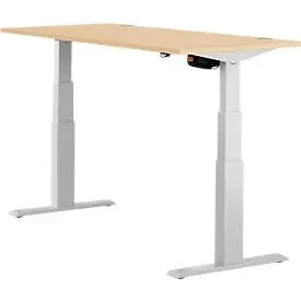 Schäfer Shop Select Schreibtisch ERGO-T, elektrisch höhenverstellbar, Rechteck, T-Fuss, B 1200 x T 800 x H 640-1300 mm, Ahorn-Dekor/weissaluminium