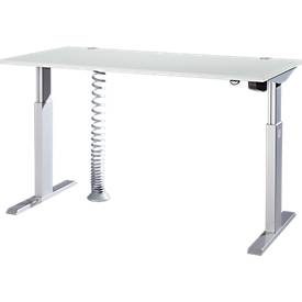 Schäfer Shop Select Schreibtisch ERGO-T, elektrisch höhenverstellbar, Rechteck, T-Fuss, B 1600 x T 800 x H 725-1185 mm, lichtgrau/weissaluminium