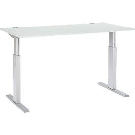 Schäfer Shop Select Schreibtisch ERGO-T, elektrisch höhenverstellbar, Rechteck, T-Fuss, B 1600 x T 800 x H 725-1185 mm, lichtgrau/alusilber
