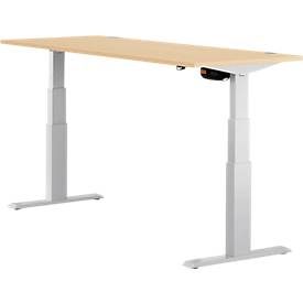 Schäfer Shop Select Schreibtisch ERGO-T, elektrisch höhenverstellbar, Rechteck, T-Fuss, B 1800 x T 800 x H 640-1300 mm, Ahorn-Dekor/weissaluminium