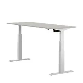 Schäfer Shop Select Schreibtisch ERGO-T, elektrisch höhenverstellbar, Rechteck, T-Fuss, B 1800 x T 800 x H 640-1300 mm, lichtgrau/weissaluminium