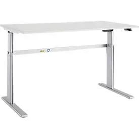 Schäfer Shop Select Schreibtisch Moxxo IQ, elektrisch höhenverstellbar, Rechteck, C-Fuss, B 1800 x T 800 x H 725-1185 mm, lichtgrau/weissaluminium