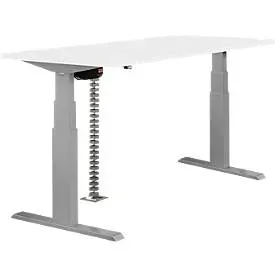 Schäfer Shop Select Schreibtisch NEVADA, elektrisch höhenverstellbar, Rechteck, T-Fuss, B 1600 x T 800 x H 640-1300 mm, weiss/weissaluminium RAL 9006
