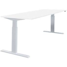 Schäfer Shop Select Schreibtisch NEVADA, elektrisch höhenverstellbar, Rechteck, T-Fuss, B 1800 x T 800 x H 715-1185 mm, weiss/alusilber